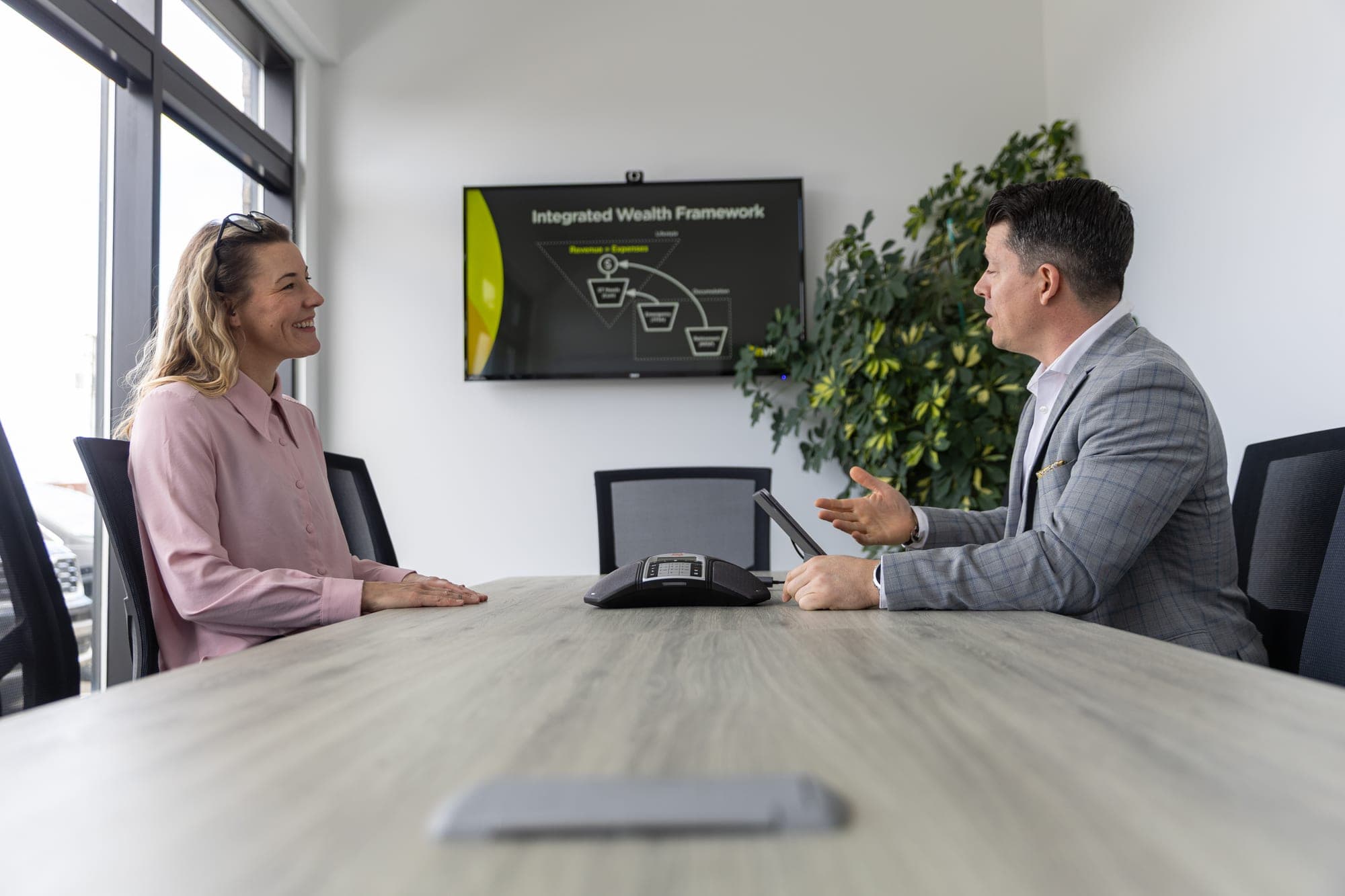 Marcel LeBlanc meeting with a client at Onvisor's office.